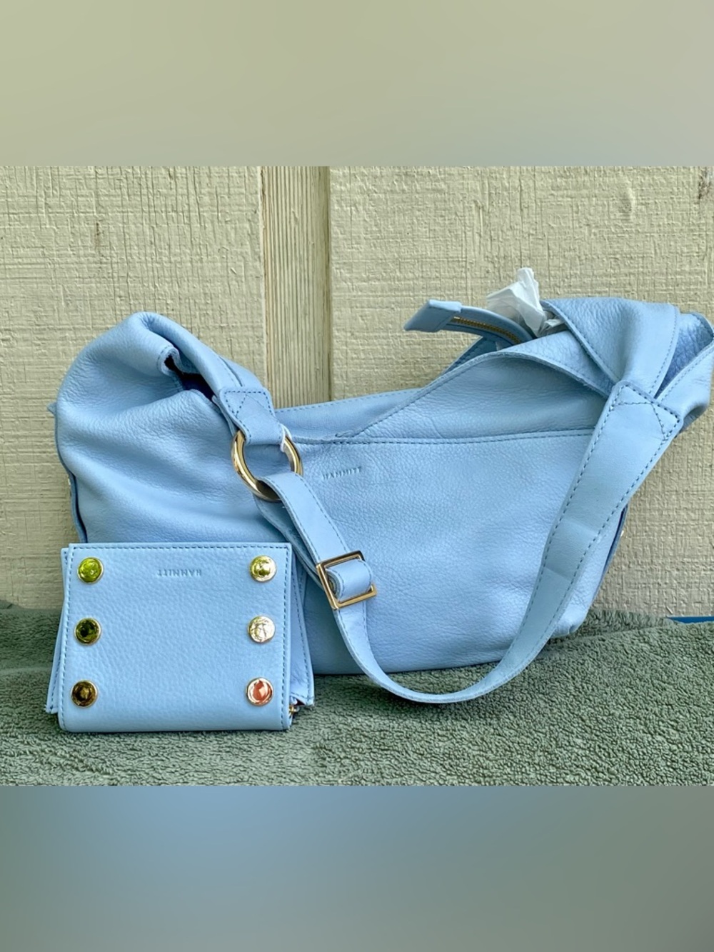 New Hammitt Hazy Blue Leather Med Tom Bag & Allen Wallet